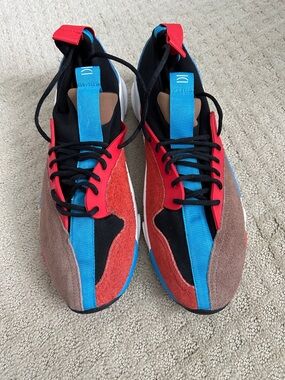Clearweather DI-Men’s, Never worn. Red, black & brown suede colorblock sneakers